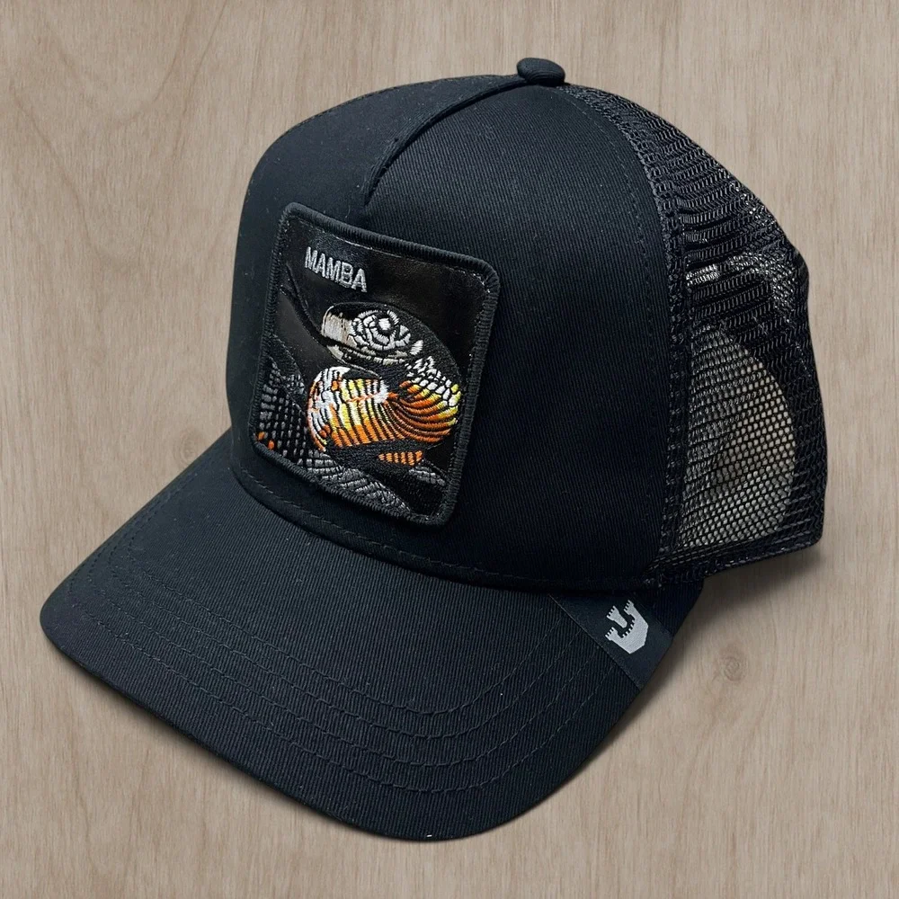 Goorin Bros The Farm Mamba Snake Trucker Hat Black Mesh Snapback Cap 101-0391